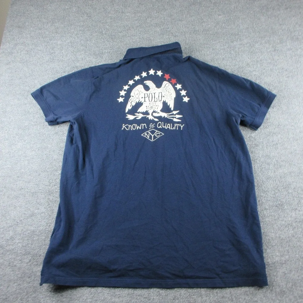 Polo Ralph Lauren Polo Shirt Mens 2XL Blue Short Sleeve Cotton USA Flag Eagle